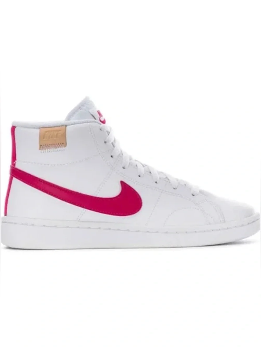 Nike Women’s Mid-Top Sneaker — White with Bright Pink Swoosh